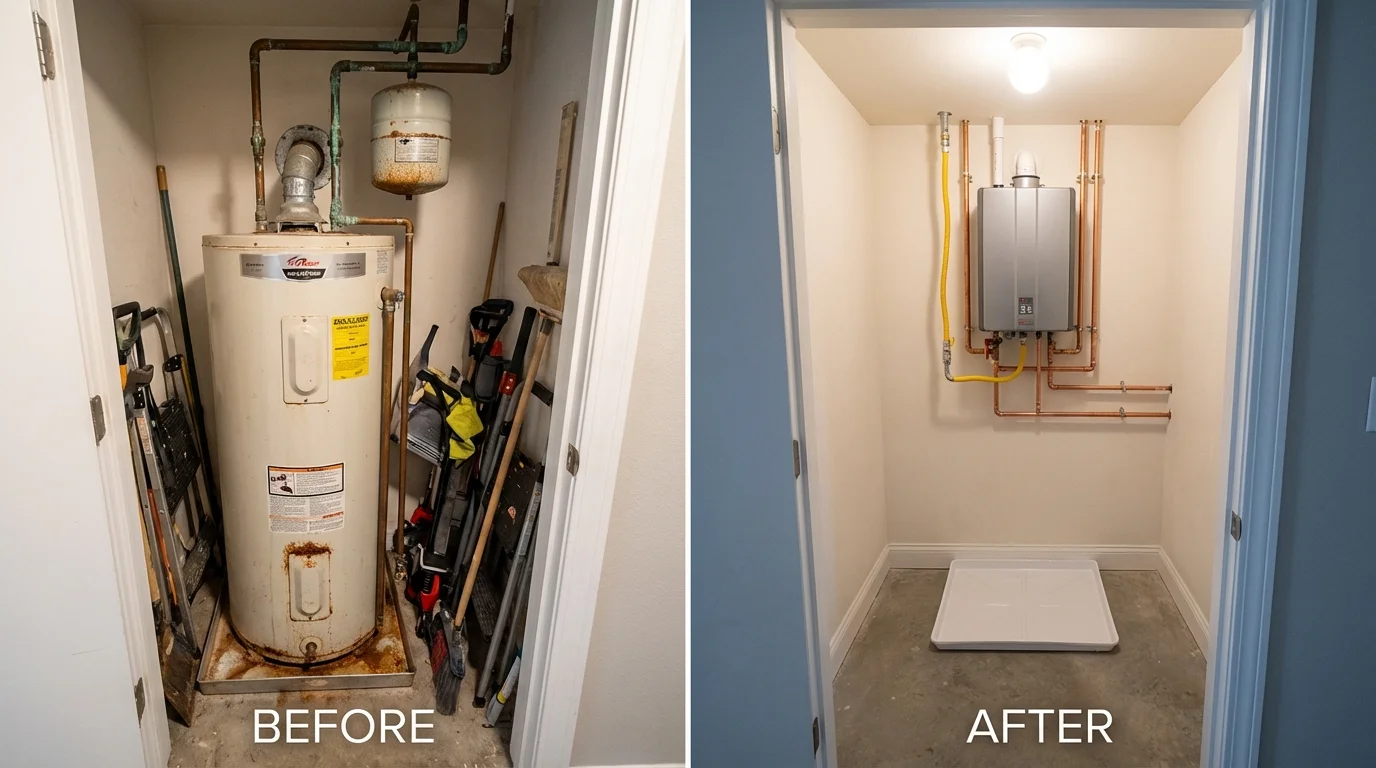 Tank water heater versus wall-mounted tankless unit comparison for Amity, OR homeowners