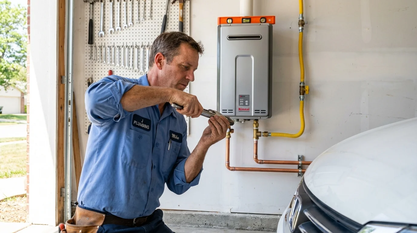 Tankless water heater installation by a Johns Plumbing LLC plumber in Amity