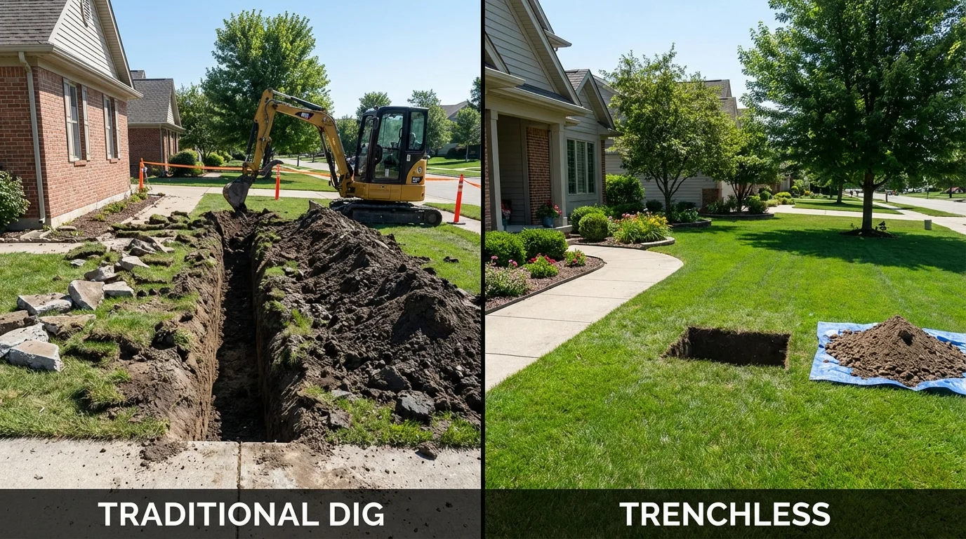 Trenchless sewer repair with minimal yard damage versus traditional excavation in Amity, OR